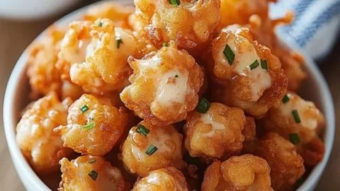 Crispy mini blooming onions with buttermilk ranch dipping sauce