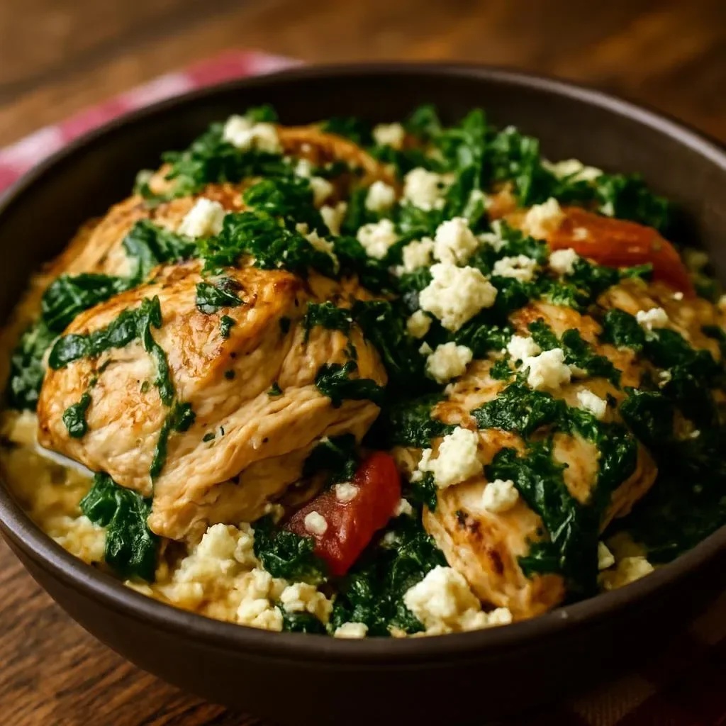 Crock Pot Mediterranean Chicken with Feta and Spinach in a bowl