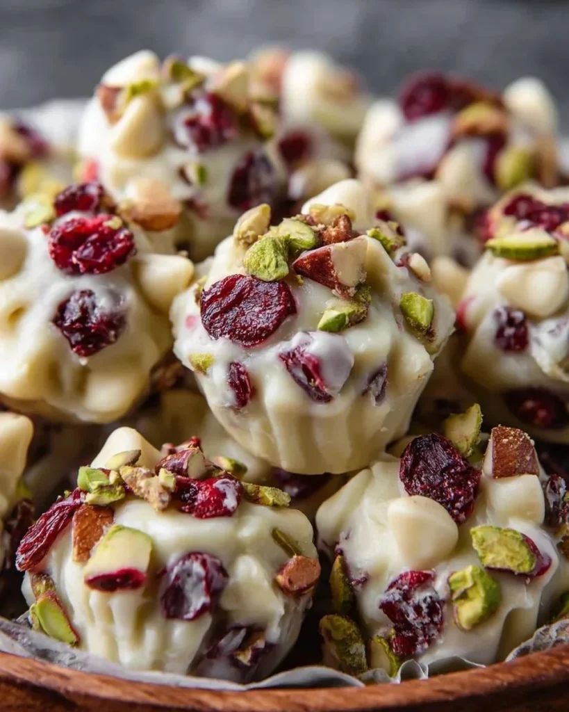 Crockpot White Chocolate Pistachio Cranberry dessert in a bowl