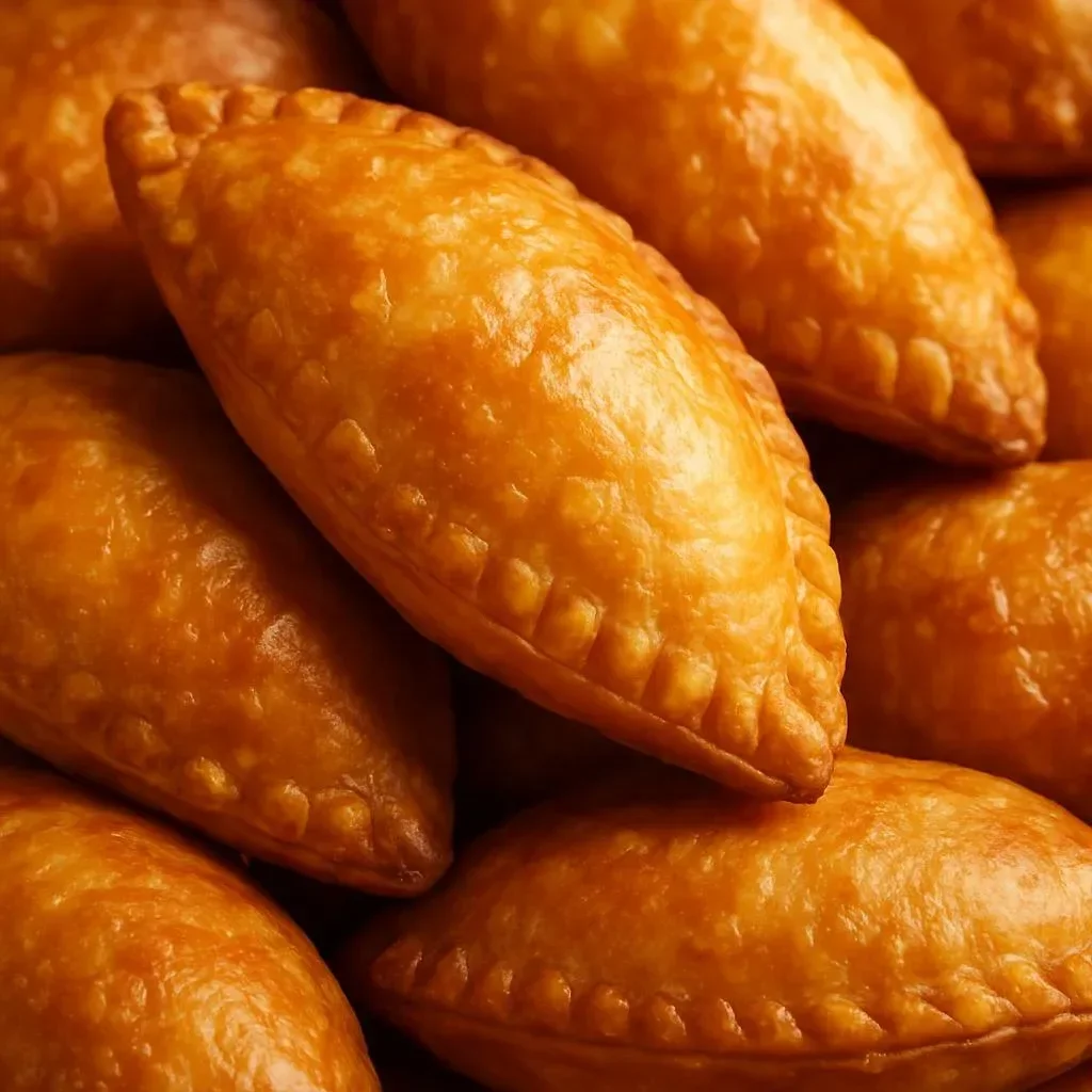Golden curry puffs filled with spicy potato and vegetables, perfect for snacks.
