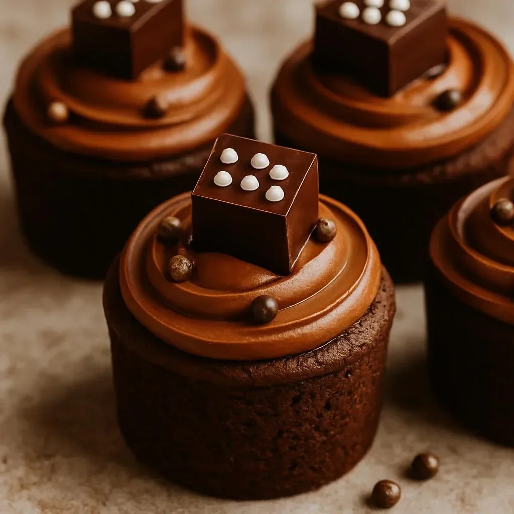 Decadent brownie petit fours displayed on a decorative plate
