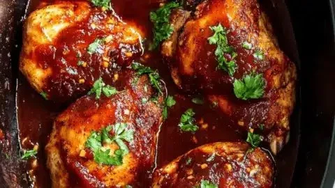 Crockpot BBQ chicken served on a plate