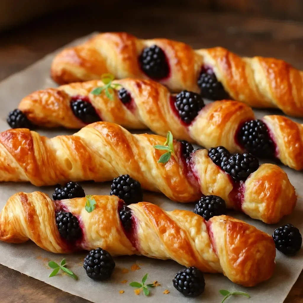 Easy blackberry goat cheese puff pastry twists on a serving platter