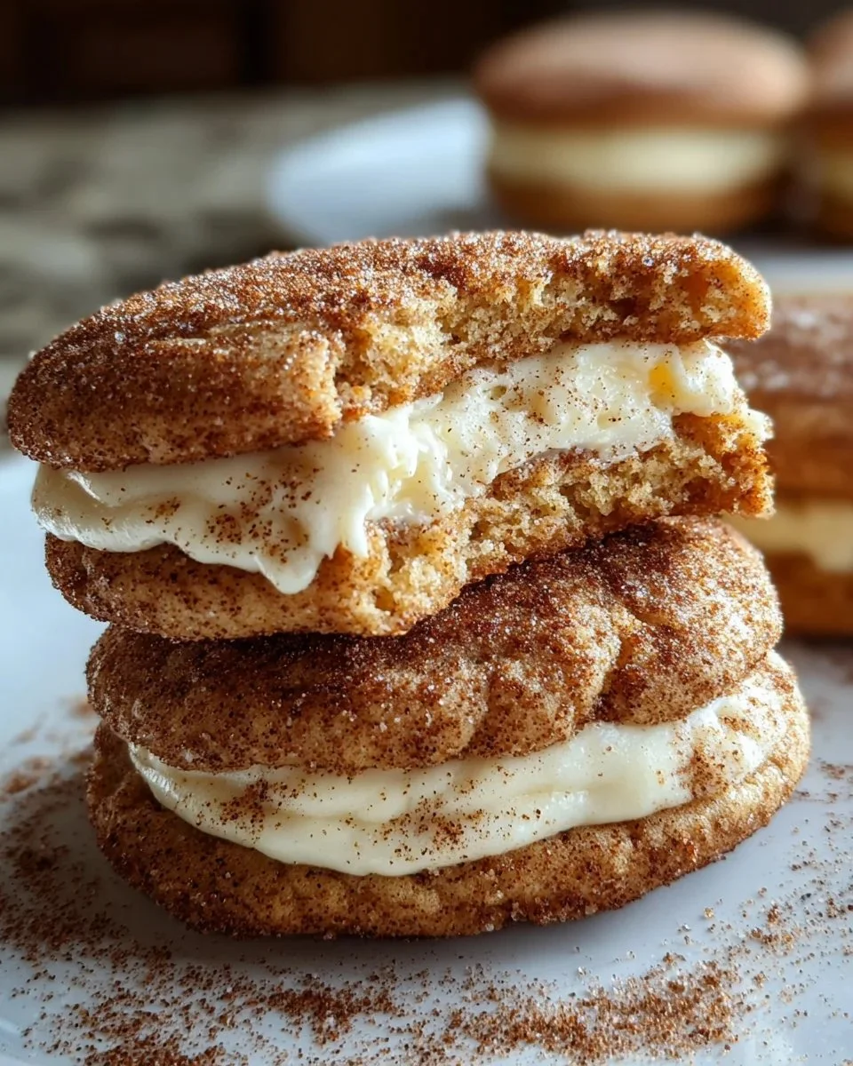 Eggnog Snickerdoodle Sandwich Cookies on a festive plate