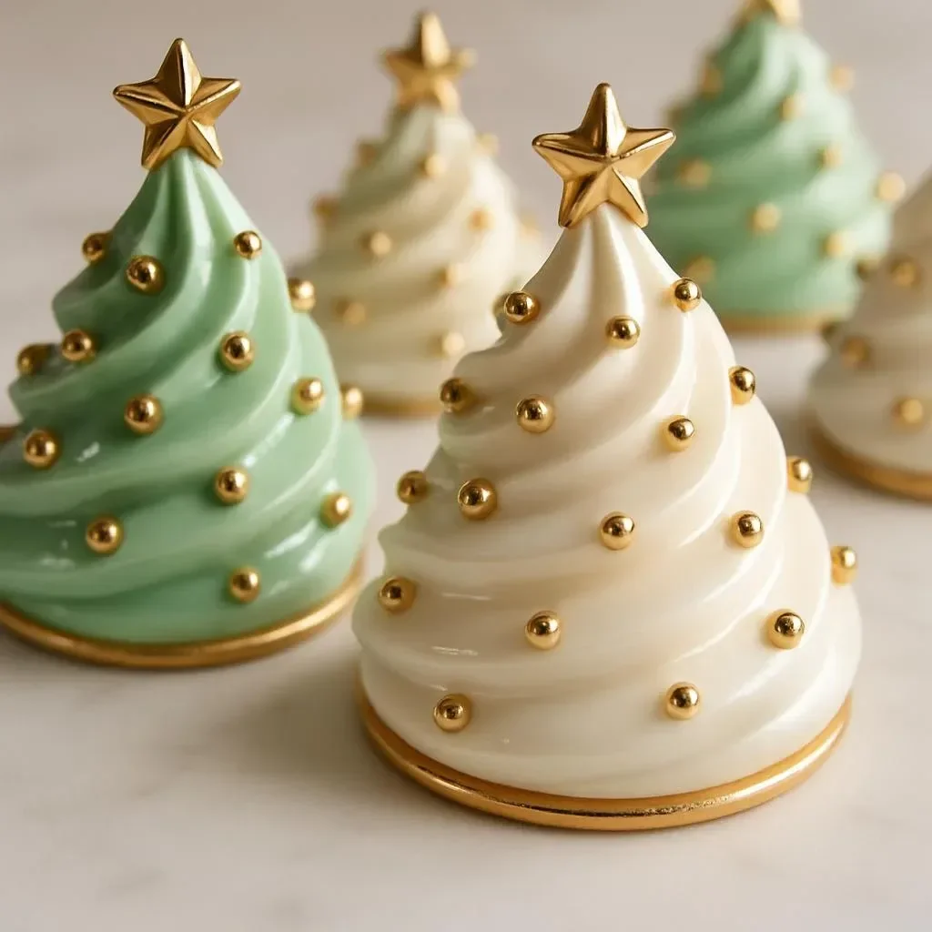 Festive Christmas tree meringues shaped like holiday trees