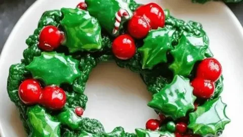 Colorful Christmas wreath cookies decorated for the holiday season