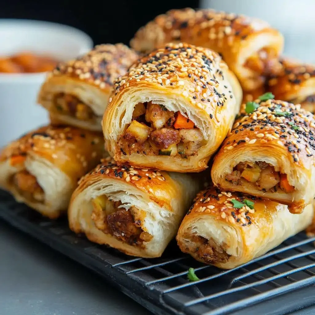 Homemade chicken sausage rolls with vegetables, perfect for parties and healthy snacks