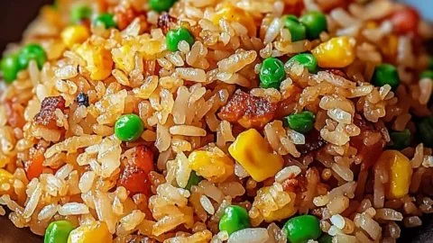 Delicious bowl of fried rice with vegetables and eggs, a quick comfort dish