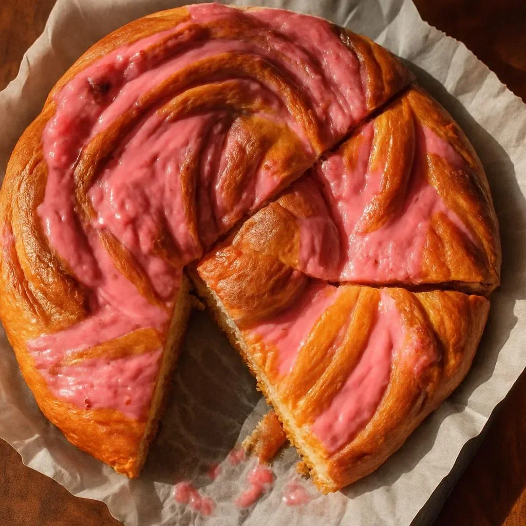 Giant Raspberry Lemon Poppyseed Bun baked to perfection with fresh raspberries and poppyseeds.