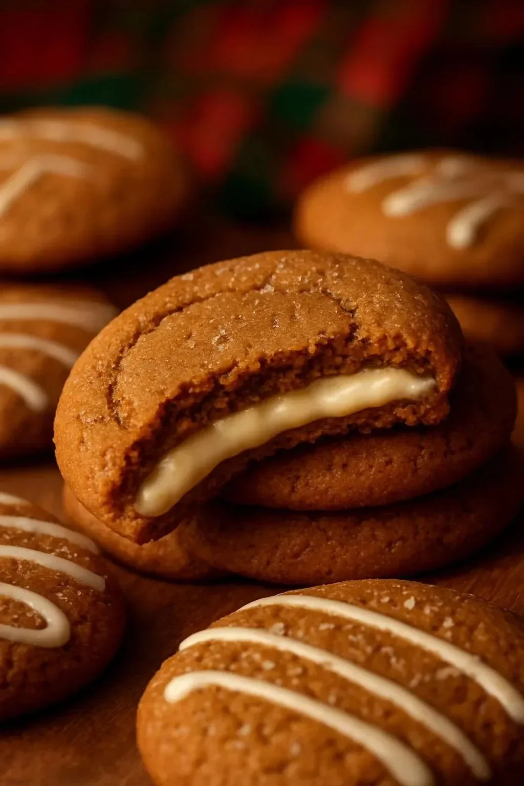 Delicious gingerbread cheesecake cookies with festive decorations