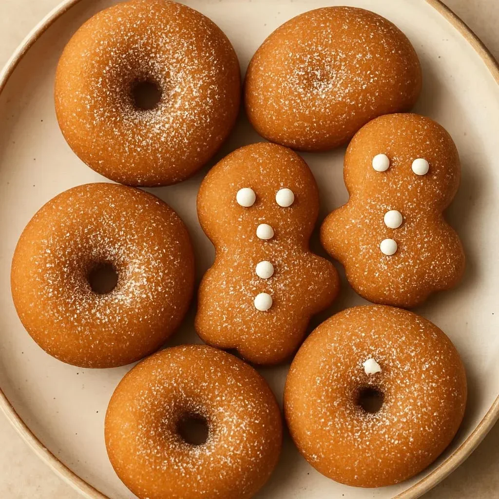 Gingerbread Donuts with creamy spiced filling on a festive plate