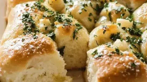 Delicious Ukrainian garlic bread known as Pampushky, fresh out of the oven.