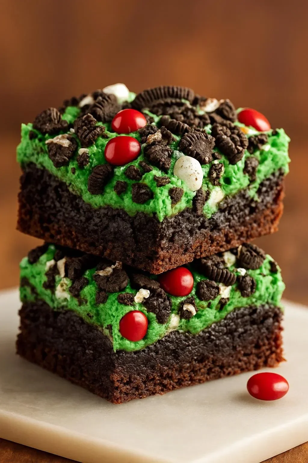Deliciously festive Grinch Brownies decorated for Christmas