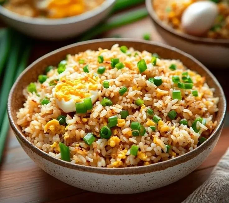 Delicious homemade fried rice served in a bowl with vegetables and protein