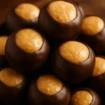 Delicious homemade peanut butter balls displayed on a plate.