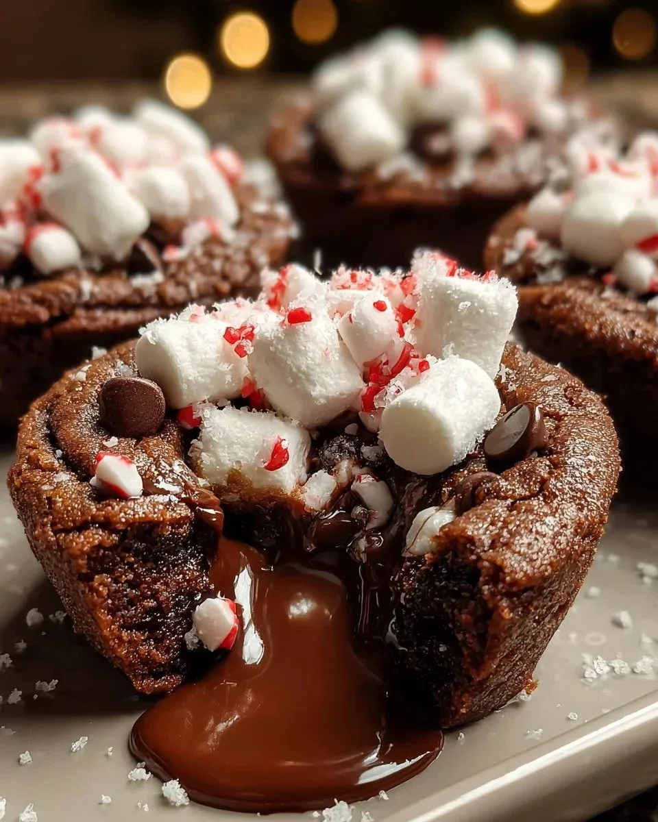Delicious hot chocolate cookie cups filled with rich chocolate