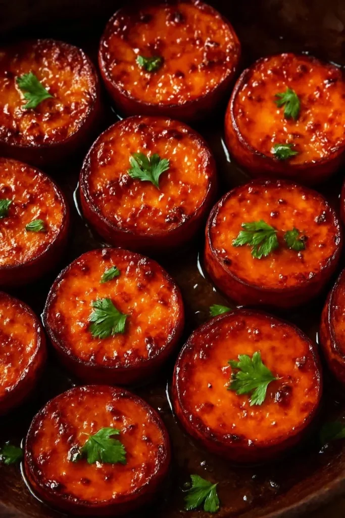 Hot honey melting sweet potatoes drizzled with spicy honey glaze