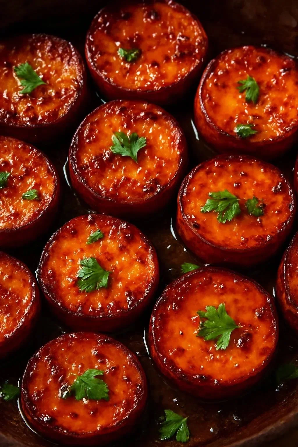 Hot honey melting sweet potatoes drizzled with spicy honey glaze