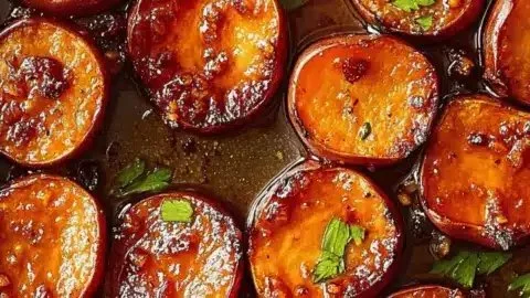 Delicious hot honey melting sweet potatoes served on a plate