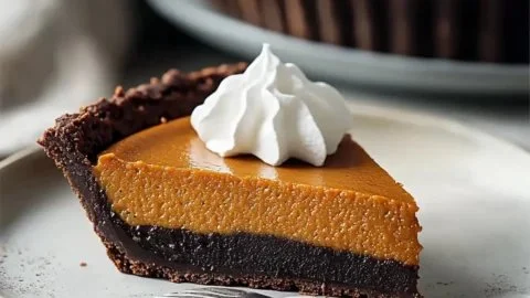 Indulgent dark chocolate pumpkin tart with rich flavors for dessert