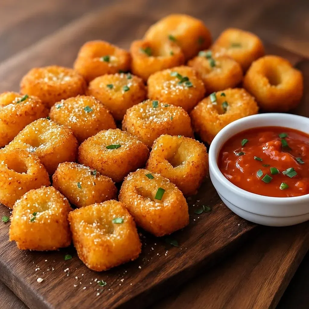 Delicious Parmesan Crusted Tortellini Bites served as a party appetizer