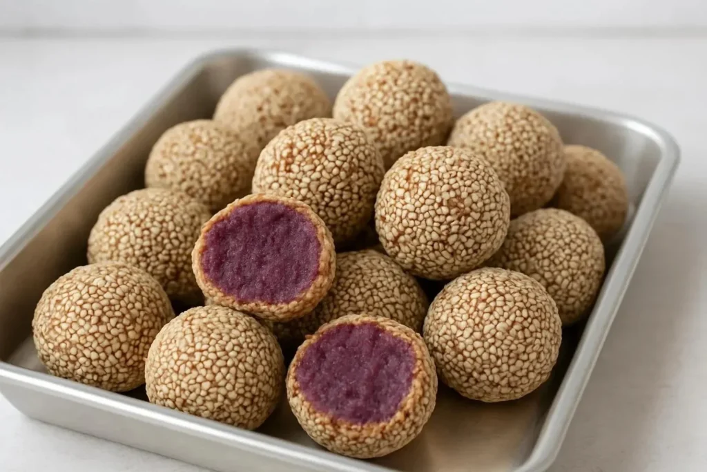Delicious red bean sesame balls served as a sweet treat dessert