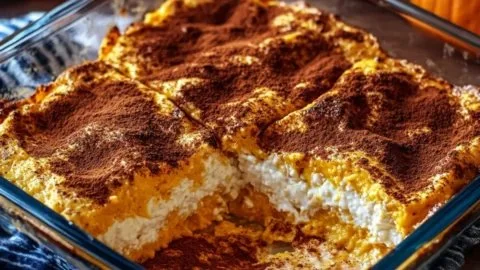 Irresistibly creamy pumpkin cottage cheese bake fresh out of the oven.