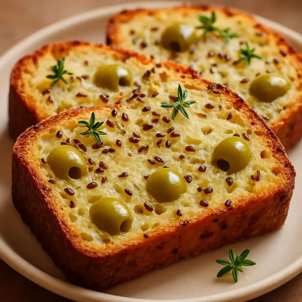 Freshly baked cheese and olive quick bread ready to be shared