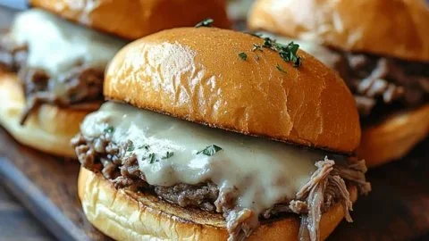Slow cooker French dip sandwiches served with dipping sauce