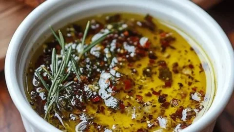 Delicious Mediterranean olive oil dip served with bread