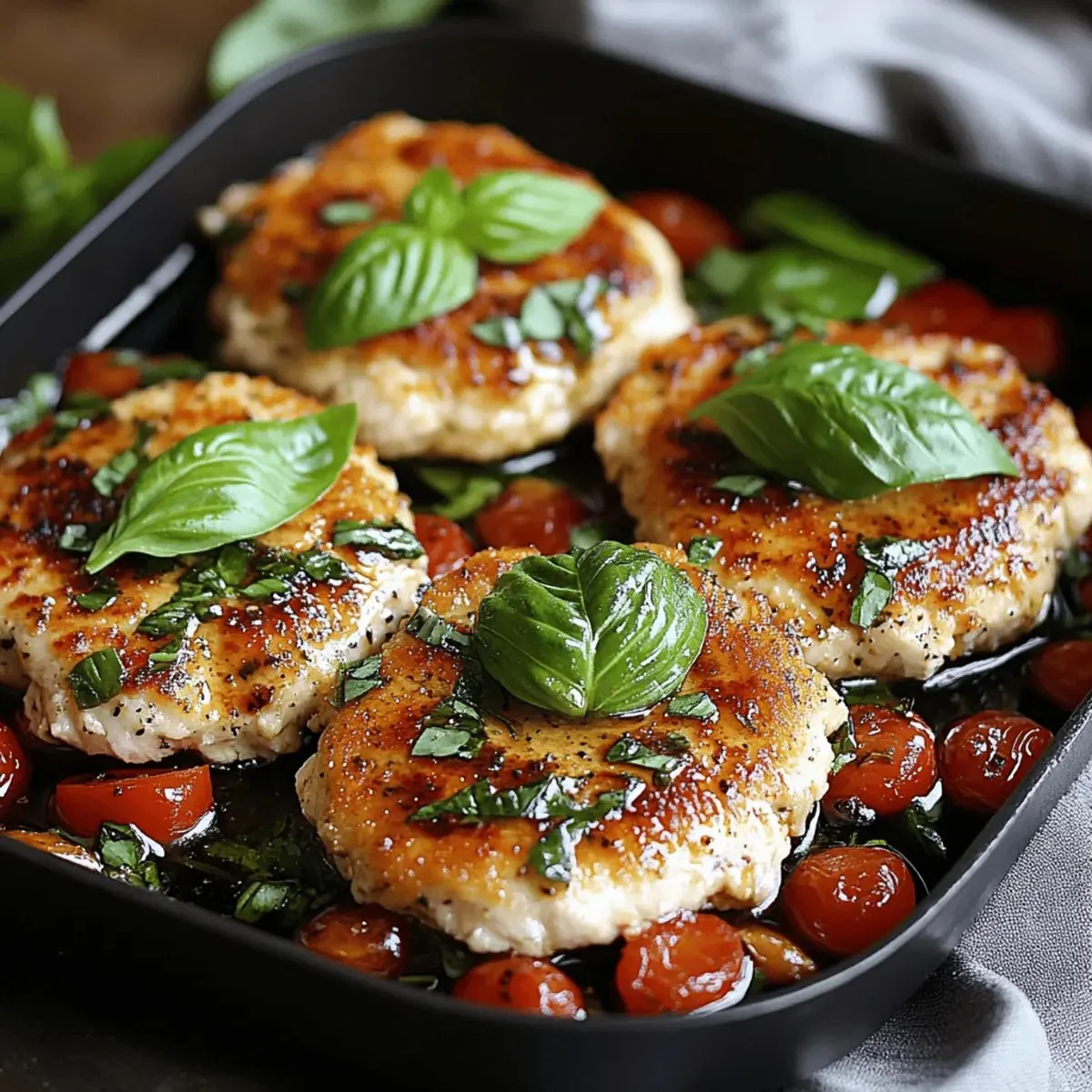 Delicious Italian Basil Chicken Cutlets served with herbs