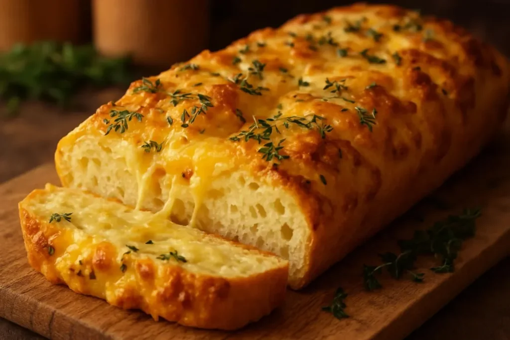 Homemade Italian Herbs and Cheese Bread loaf fresh out of the oven