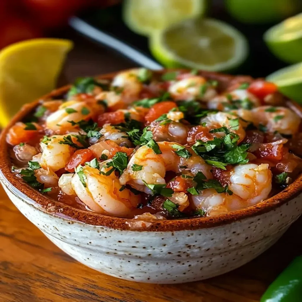 Juicy Mexican Shrimp Cocktail served with fresh ingredients