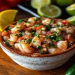 Juicy Mexican Shrimp Cocktail served with fresh ingredients