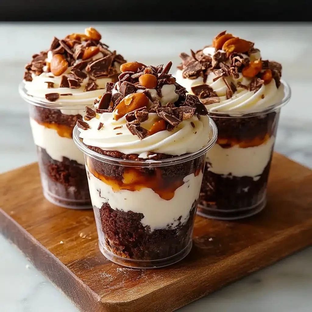 Loaded brownie cheesecake cups served as a personal-sized dessert
