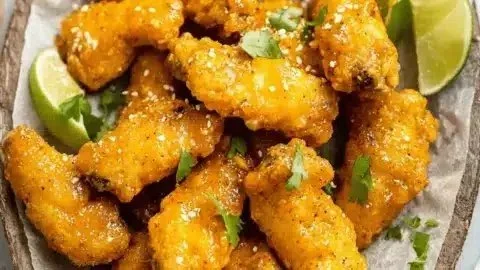 Plate of Mango Habanero Cauliflower Wings garnished with fresh herbs
