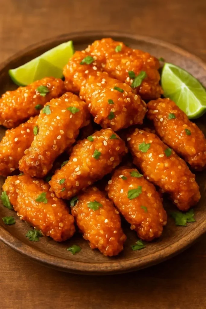 Delicious Mango Habanero Cauliflower Wings garnished with fresh herbs