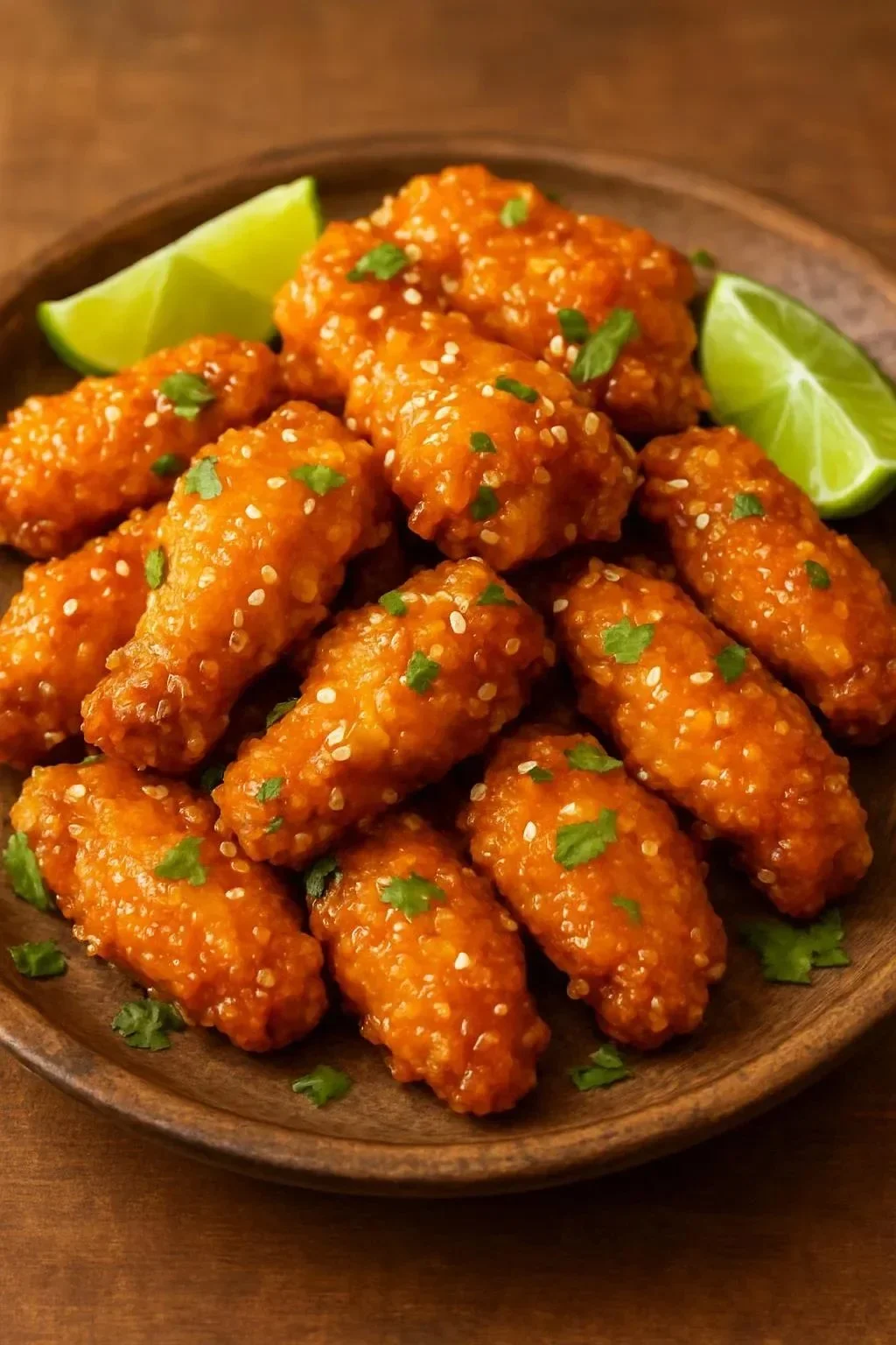 Delicious Mango Habanero Cauliflower Wings garnished with fresh herbs