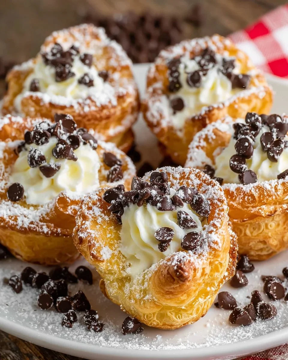 Mini Cannoli Cups filled with sweet ricotta cream and topped with chocolate chips