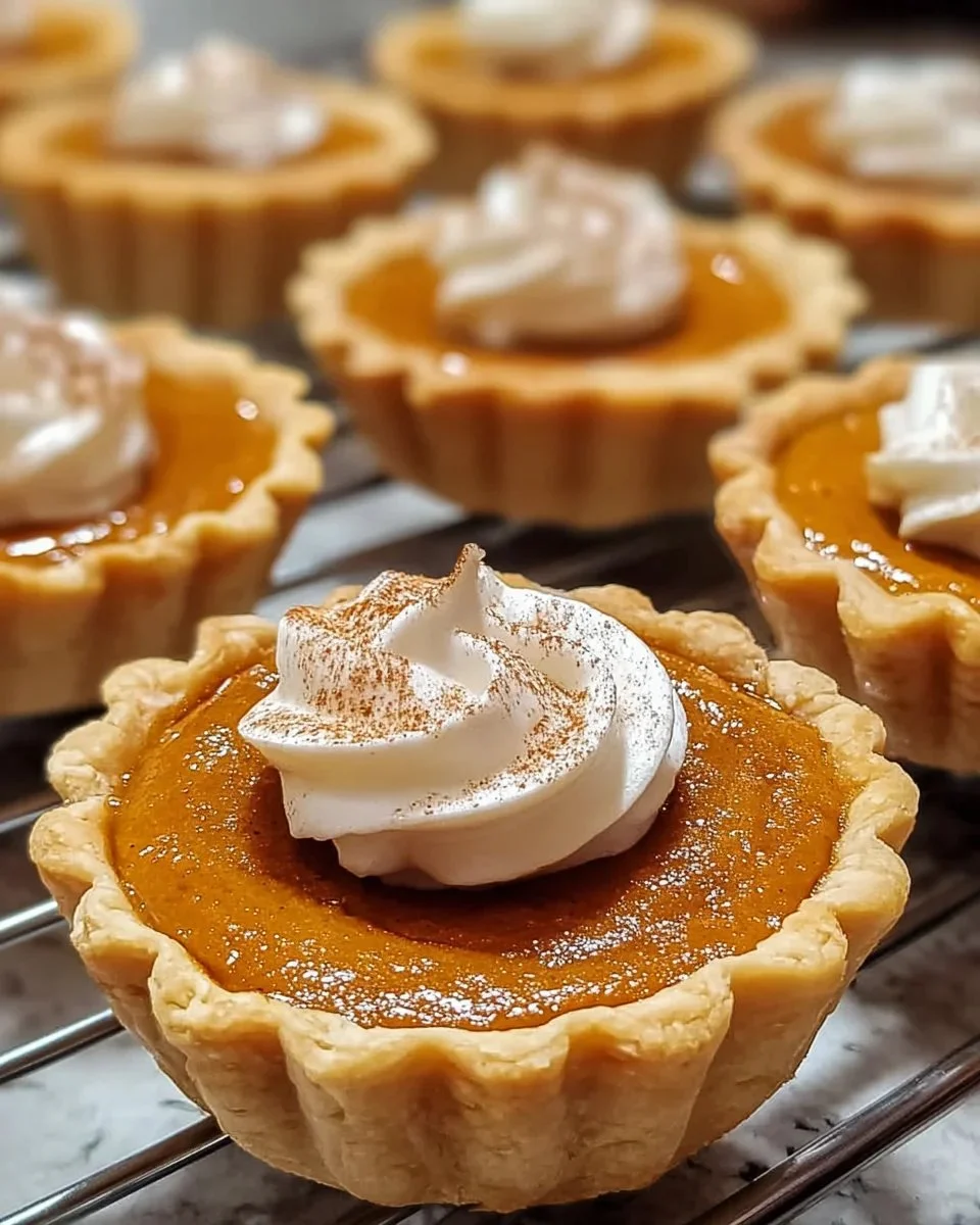 Delicious mini pumpkin pies arranged on a festive table for fall celebrations.