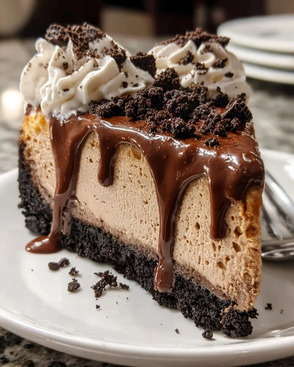 Mocha Cheesecake Delight with chocolate drizzle and coffee frosting