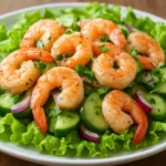 Delicious Old Bay shrimp salad served in a bowl with fresh greens.