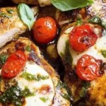 Delicious One Pan Balsamic Chicken served with vegetables for a quick dinner.