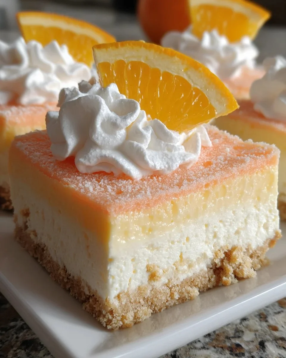 Delicious orange creamsicle bars ready to enjoy on a summer day