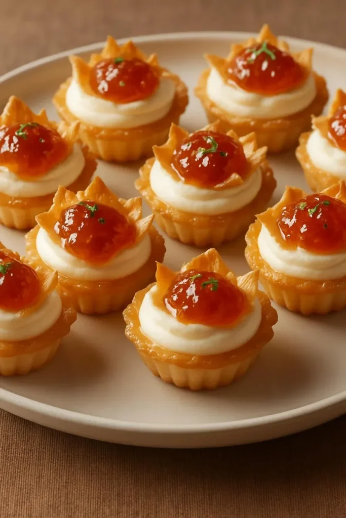 Delicious Pepper Jelly and Cream Cheese Bites served on a platter.