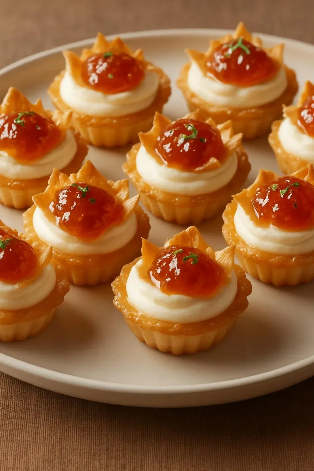Delicious Pepper Jelly and Cream Cheese Bites served on a platter.