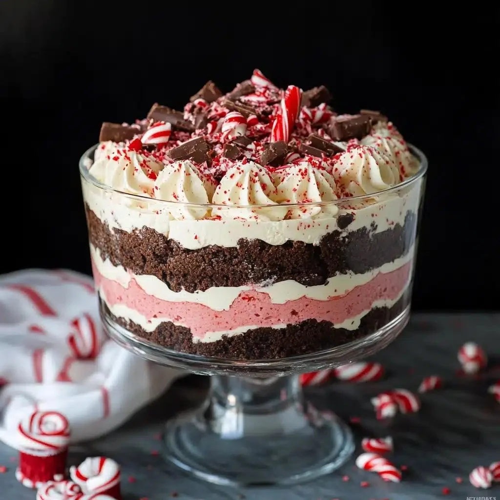 Delicious peppermint brownie trifle with layers of chocolate and mint.