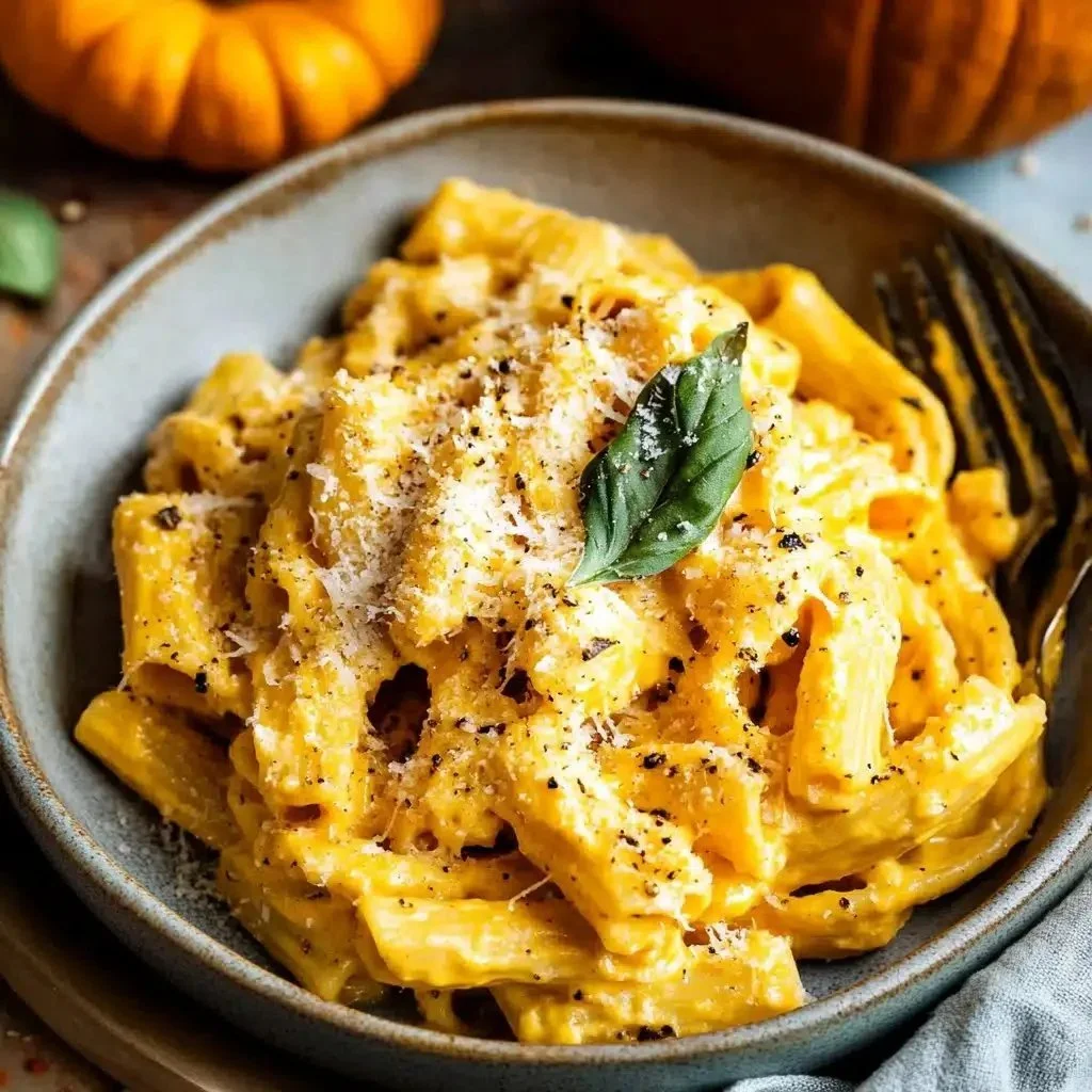 Delicious Pumpkin Squash Pasta with herbs and cheese served in a bowl
