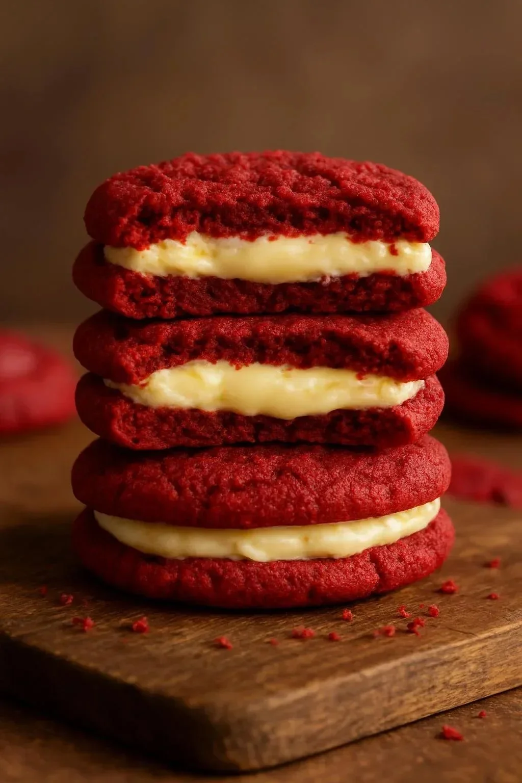 Red Velvet Cheesecake Stuffed Cookies showcasing creamy filling and vibrant colors.