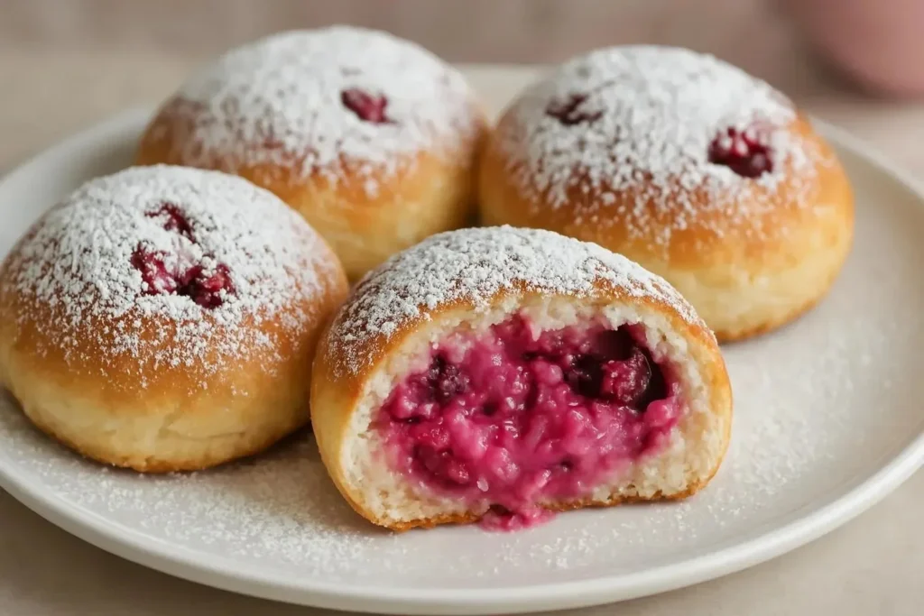 Rhubarb cheesecake bombs with creamy filling and a crunchy crust